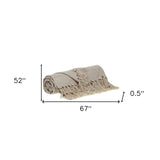 52" X 67" Beige and Black Woven Cotton Striped Throw Blanket with Tassels - Homeroots - Flyclothing LLC
