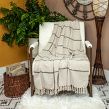52" X 67" Beige and Black Woven Cotton Striped Throw Blanket with Tassels - Homeroots - Flyclothing LLC
