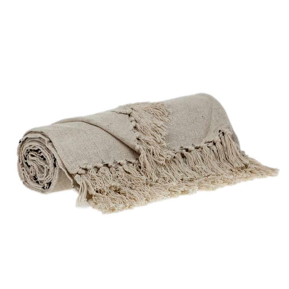 52" X 67" Beige and Black Woven Cotton Striped Throw Blanket with Tassels - Homeroots - Flyclothing LLC