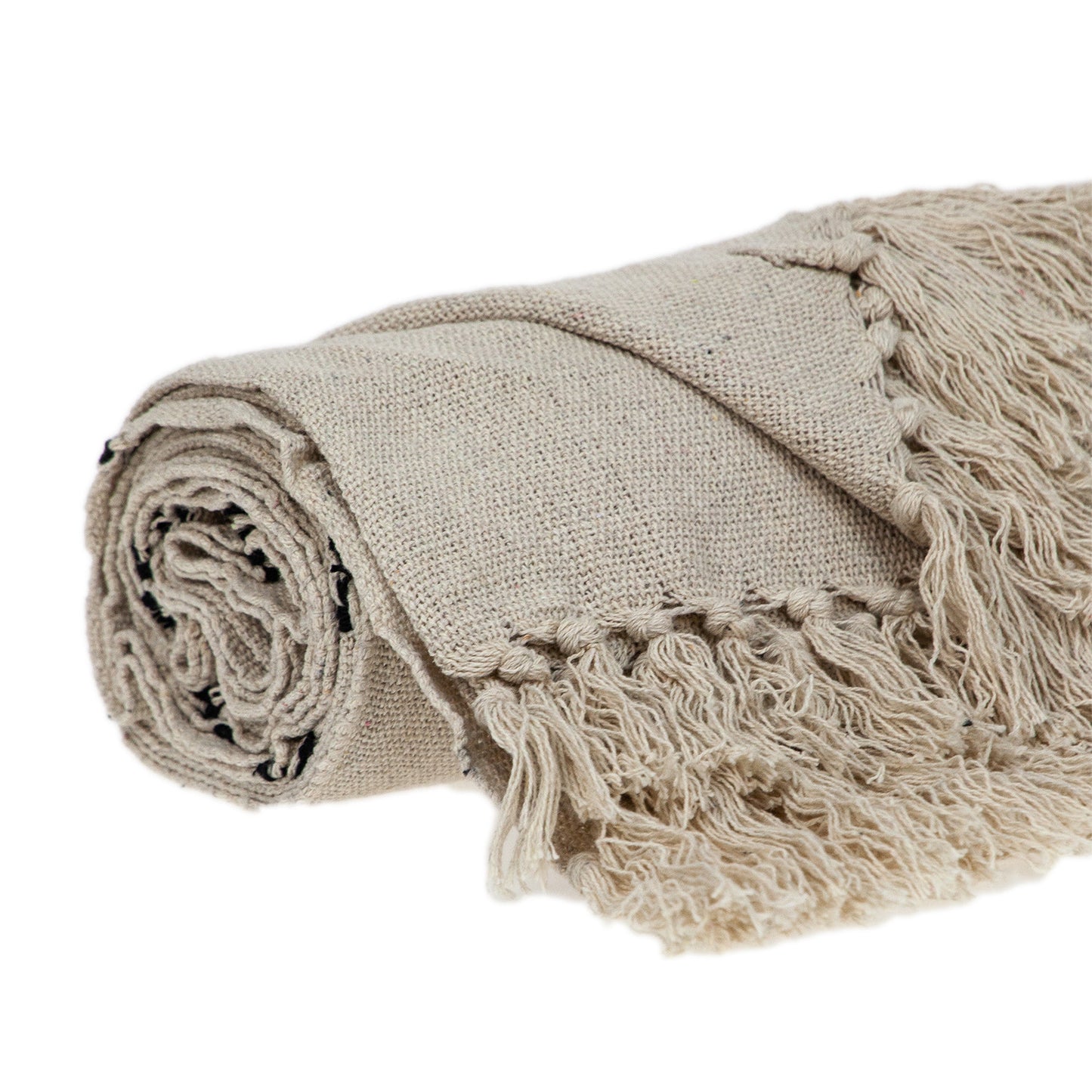 52" X 67" Beige and Black Woven Cotton Striped Throw Blanket with Tassels - Homeroots - Flyclothing LLC