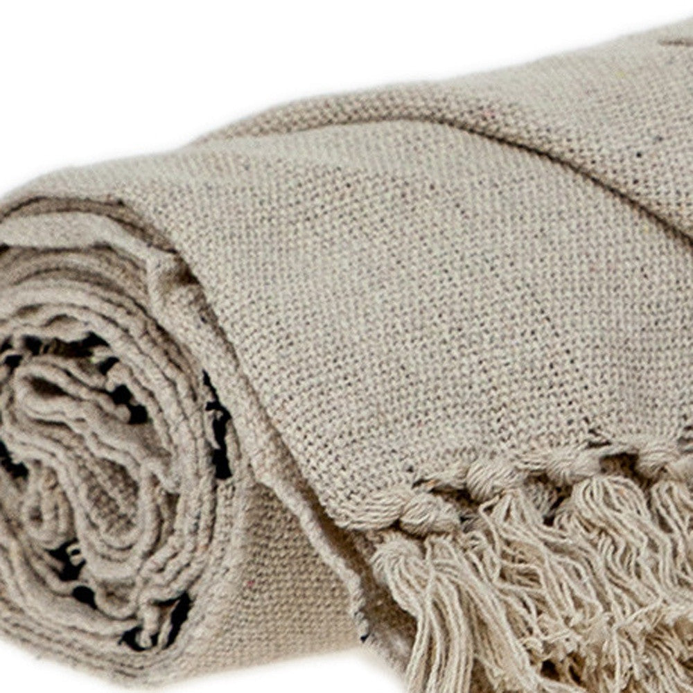 52" X 67" Beige and Black Woven Cotton Striped Throw Blanket with Tassels - Homeroots - Flyclothing LLC