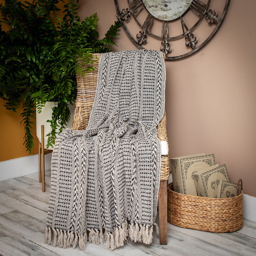 52" X 67" Beige and Black Quilted Cotton Abstract Throw Blanket - Homeroots - Flyclothing LLC