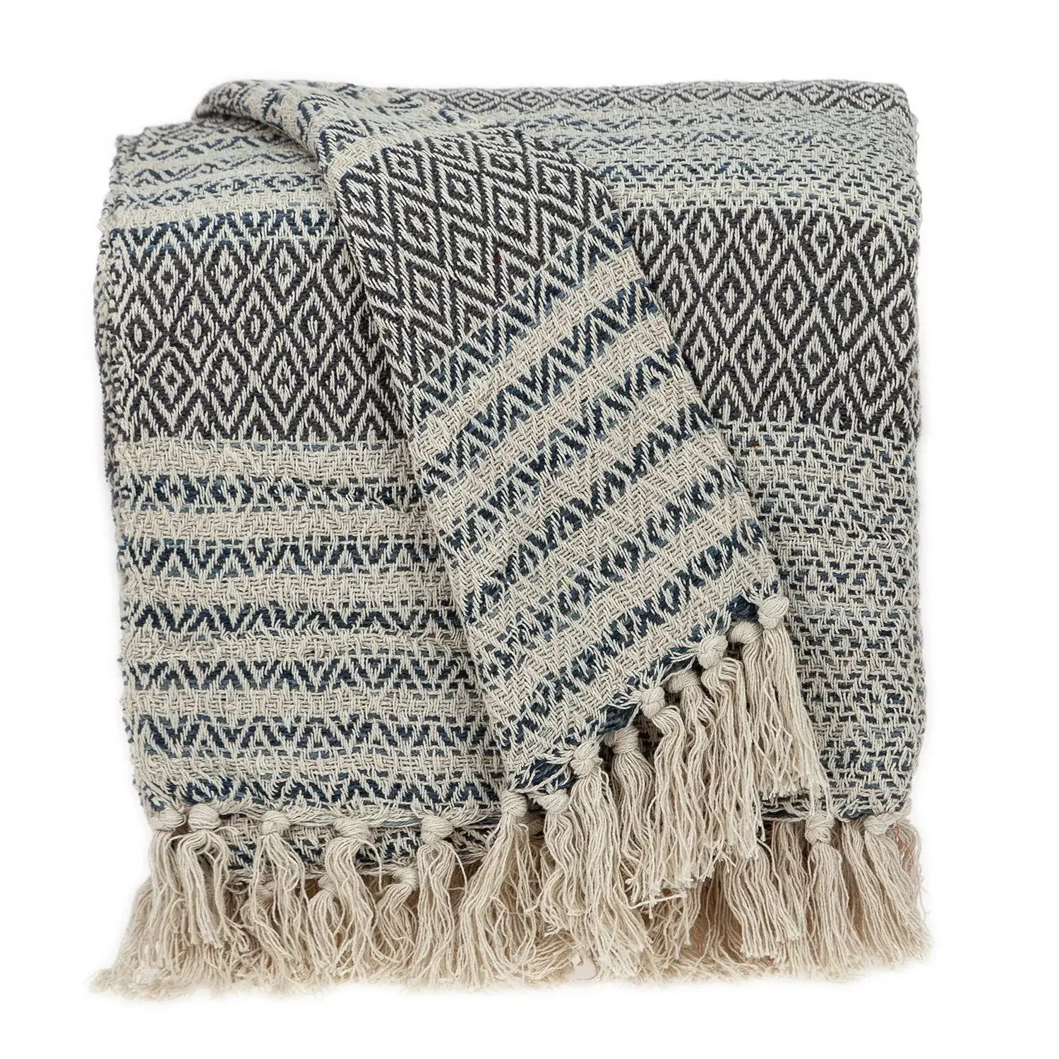 Beige and Taupe Diamond Weave Handloom Throw - Homeroots - Flyclothing LLC