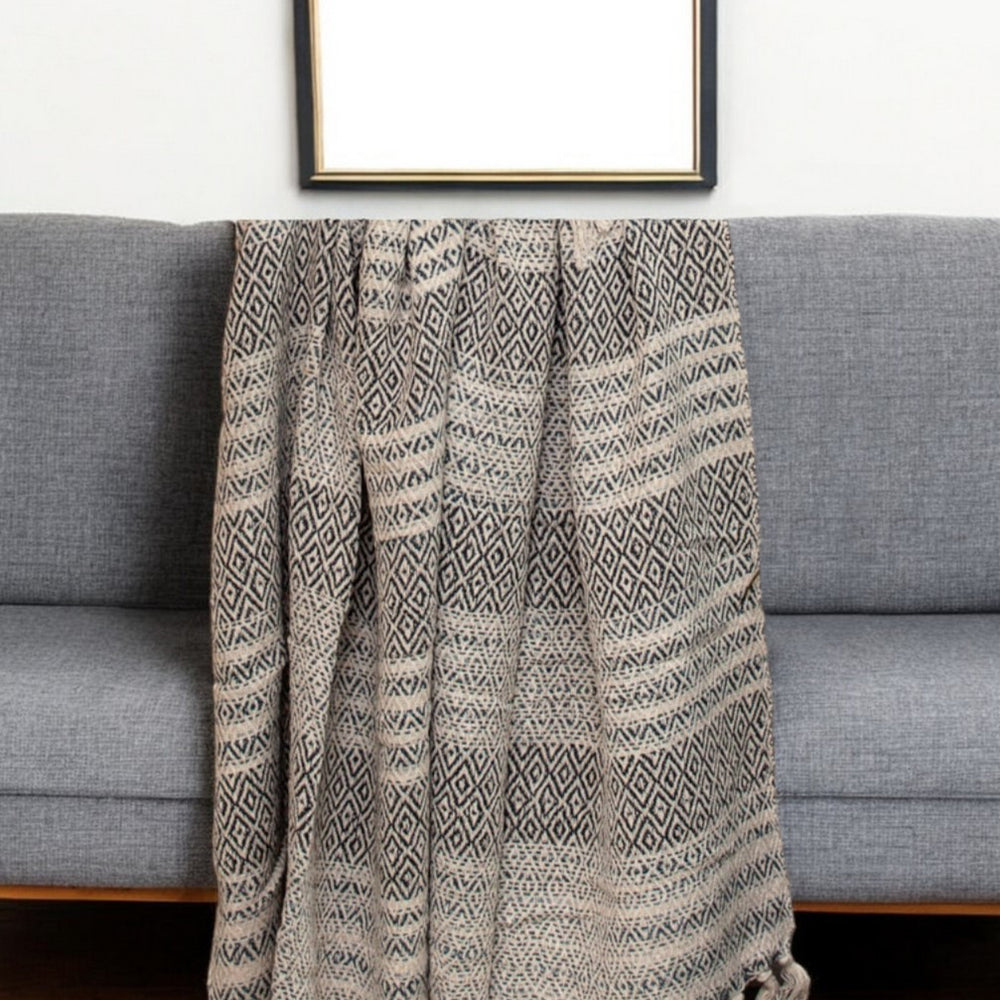 Beige and Taupe Diamond Weave Handloom Throw - Homeroots