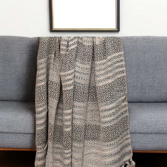 Beige and Taupe Diamond Weave Handloom Throw - Homeroots - Flyclothing LLC