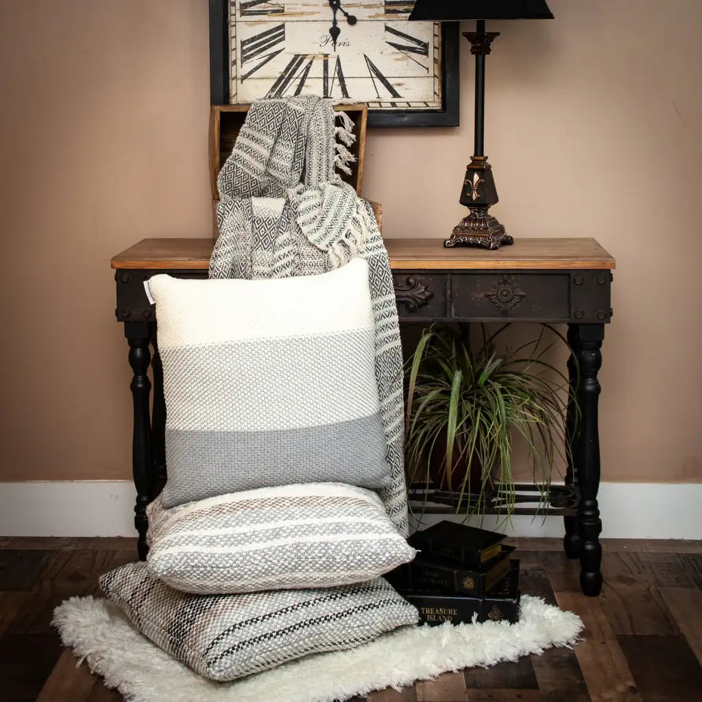 Beige and Taupe Diamond Weave Handloom Throw - Homeroots - Flyclothing LLC