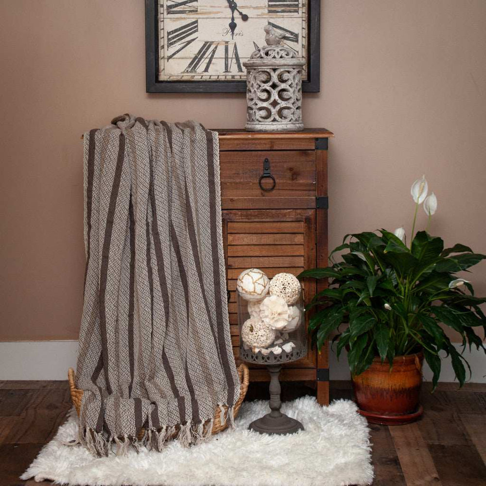 Brown and Taupe Striped Woven Handloom Throw - Homeroots - Flyclothing LLC