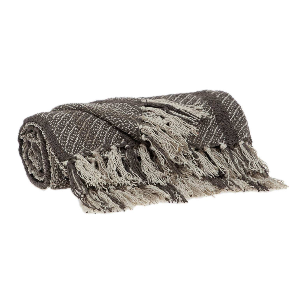 Brown and Taupe Striped Woven Handloom Throw - Homeroots - Flyclothing LLC