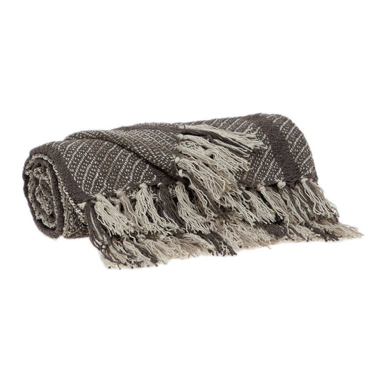 Brown and Taupe Striped Woven Handloom Throw - Homeroots - Flyclothing LLC