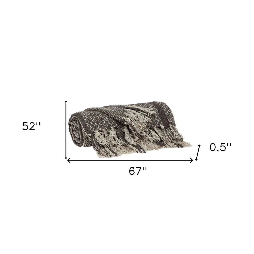 Brown and Taupe Striped Woven Handloom Throw - Homeroots - Flyclothing LLC