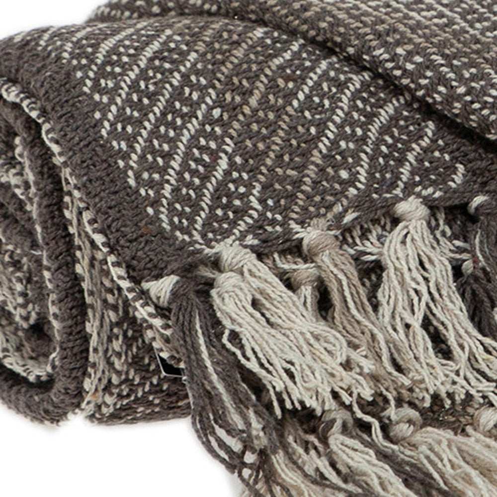 Brown and Taupe Striped Woven Handloom Throw - Homeroots - Flyclothing LLC