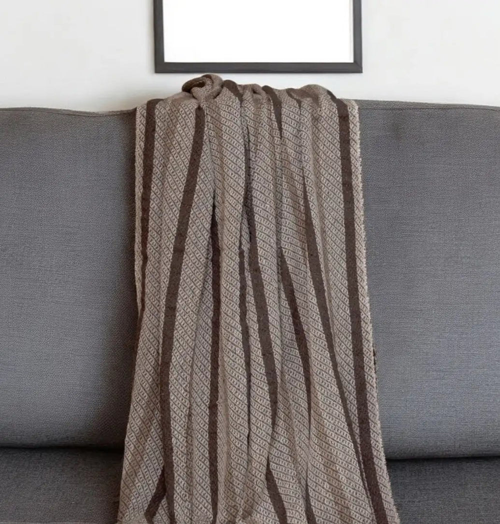 Brown and Taupe Striped Woven Handloom Throw - Homeroots