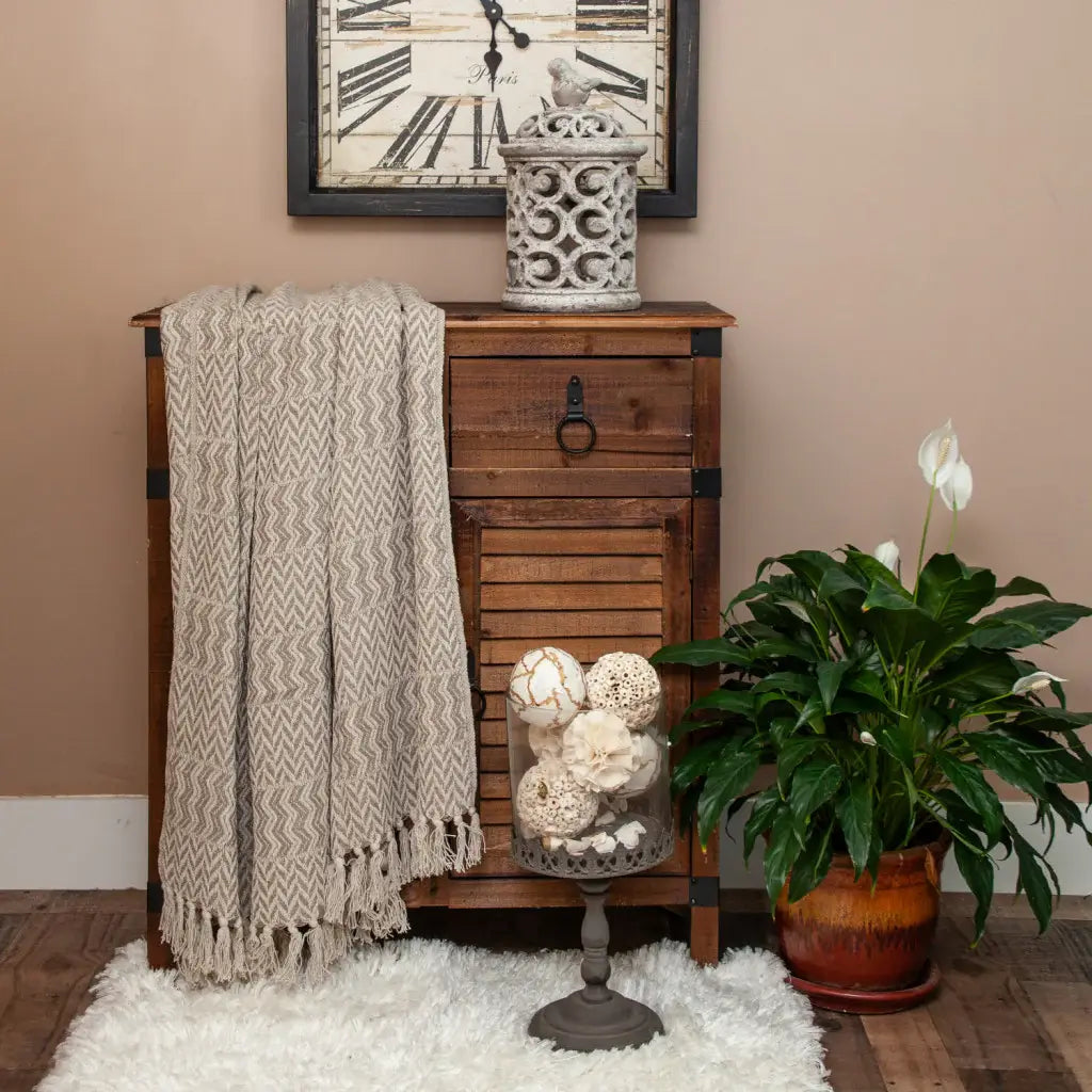 Multi Beige Herringbone Woven Handloom Throw - Homeroots - Flyclothing LLC