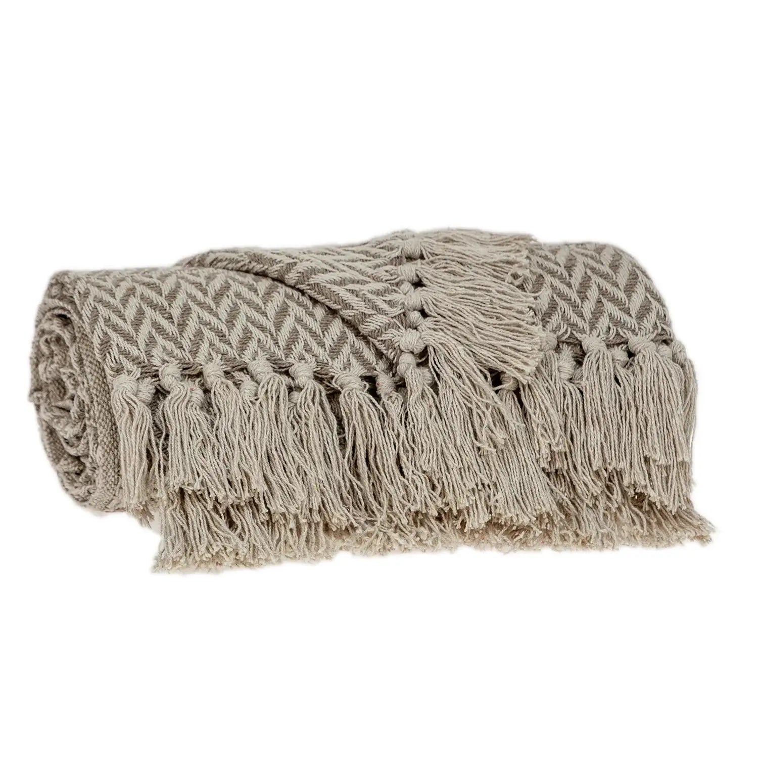 Multi Beige Herringbone Woven Handloom Throw - Homeroots - Flyclothing LLC