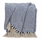 Blue and Beige Woven Handloom Throw with Tassels - Homeroots - Flyclothing LLC