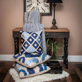 Blue and Beige Woven Handloom Throw with Tassels - Homeroots - Flyclothing LLC