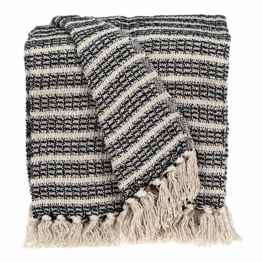 Black and Beige Striped Woven Handloom Throw Blanket - Homeroots - Flyclothing LLC