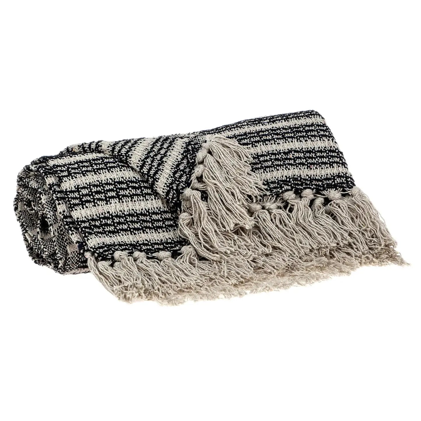 Black and Beige Striped Woven Handloom Throw Blanket - Homeroots - Flyclothing LLC