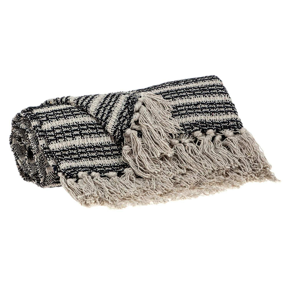 Black and Beige Striped Woven Handloom Throw Blanket - Homeroots - Flyclothing LLC