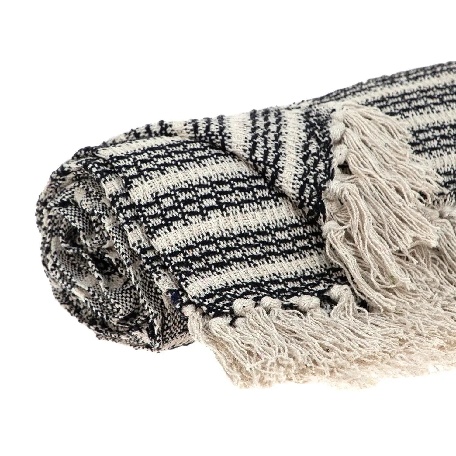 Black and Beige Striped Woven Handloom Throw Blanket - Homeroots - Flyclothing LLC