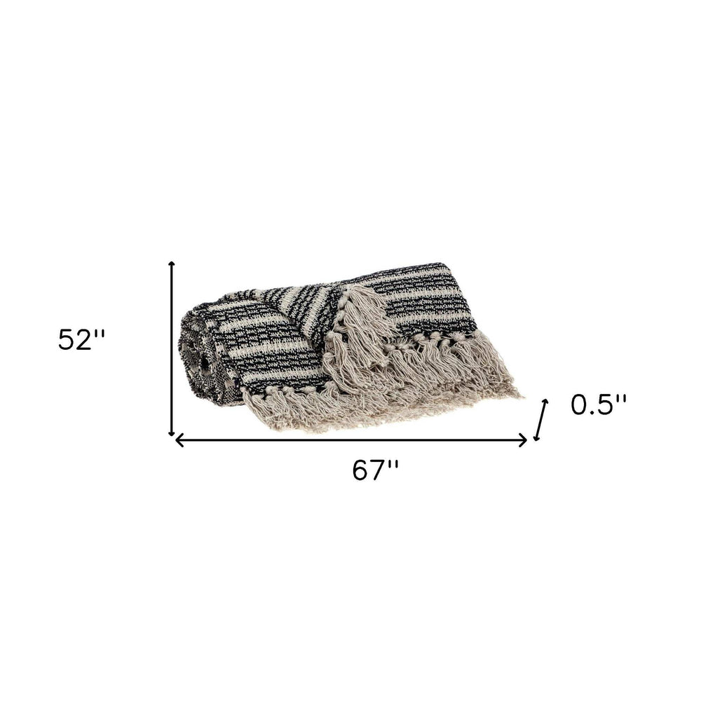 Black and Beige Striped Woven Handloom Throw Blanket - Homeroots - Flyclothing LLC
