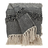 Boho Beige and Black Handloom Weave Throw with Decorative Tassels - Homeroots