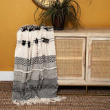 Boho Beige and Black Handloom Weave Throw with Decorative Tassels - Homeroots - Flyclothing LLC