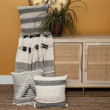 Boho Beige and Black Handloom Weave Throw with Decorative Tassels - Homeroots - Flyclothing LLC