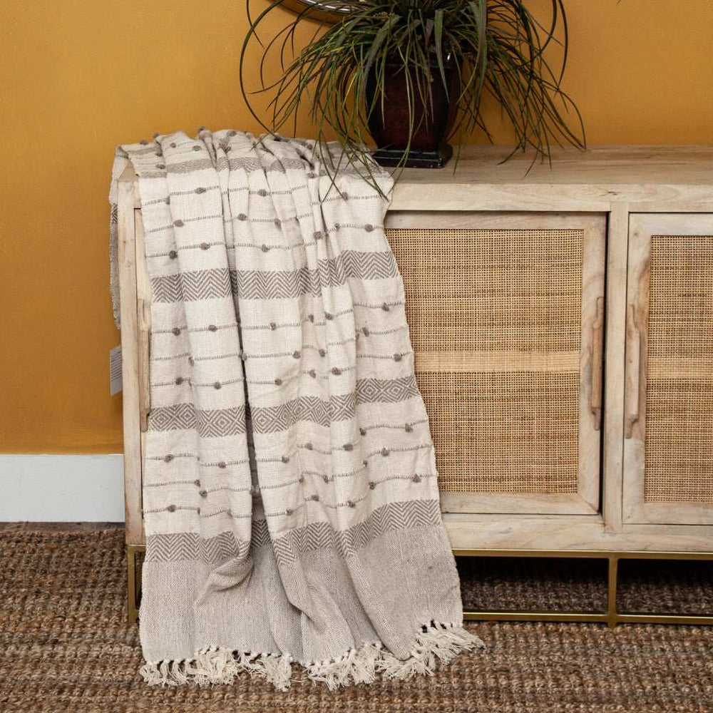 Tufted Beige Fringed Woven Handloom Throw - Homeroots - Flyclothing LLC