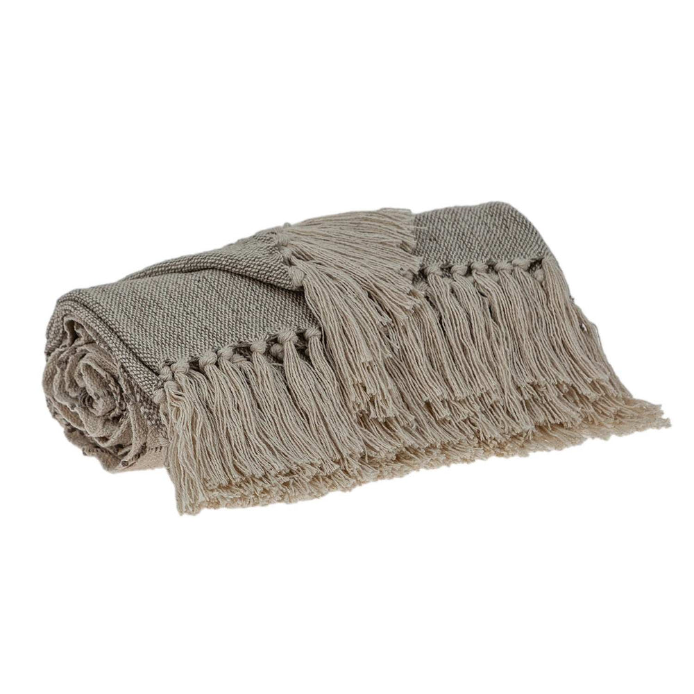 Tufted Beige Fringed Woven Handloom Throw - Homeroots - Flyclothing LLC