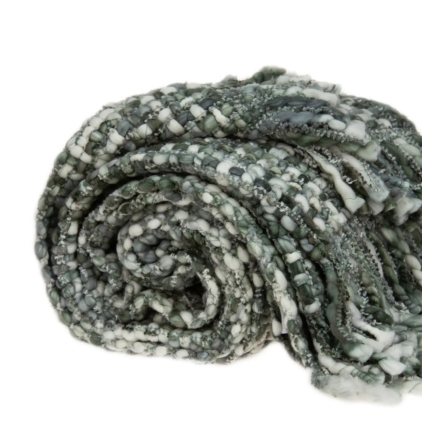 Green and White Knitted Cotton Blend Abstract Throw Blanket with Fringe - Homeroots - Flyclothing LLC