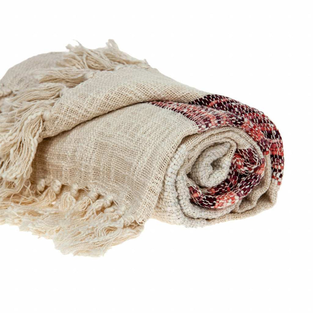 Beige and Shades of Pink Strips Woven Handloom Throw Blanket - Homeroots - Flyclothing LLC