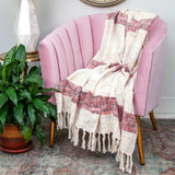Beige and Shades of Pink Strips Woven Handloom Throw Blanket - Homeroots - Flyclothing LLC
