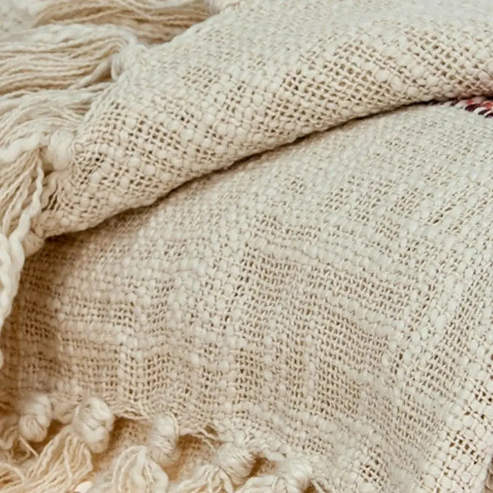 Beige and Shades of Pink Strips Woven Handloom Throw Blanket - Homeroots - Flyclothing LLC