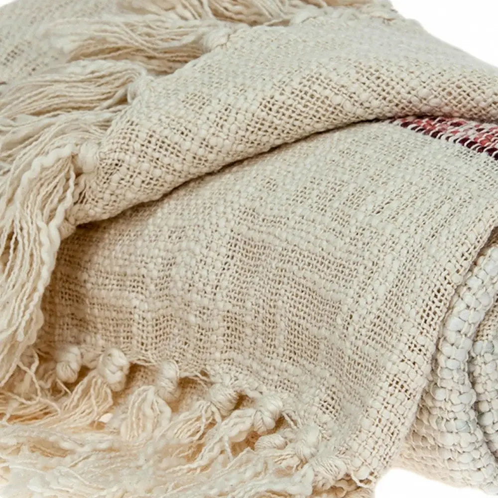 Beige and Shades of Pink Strips Woven Handloom Throw Blanket - Homeroots - Flyclothing LLC