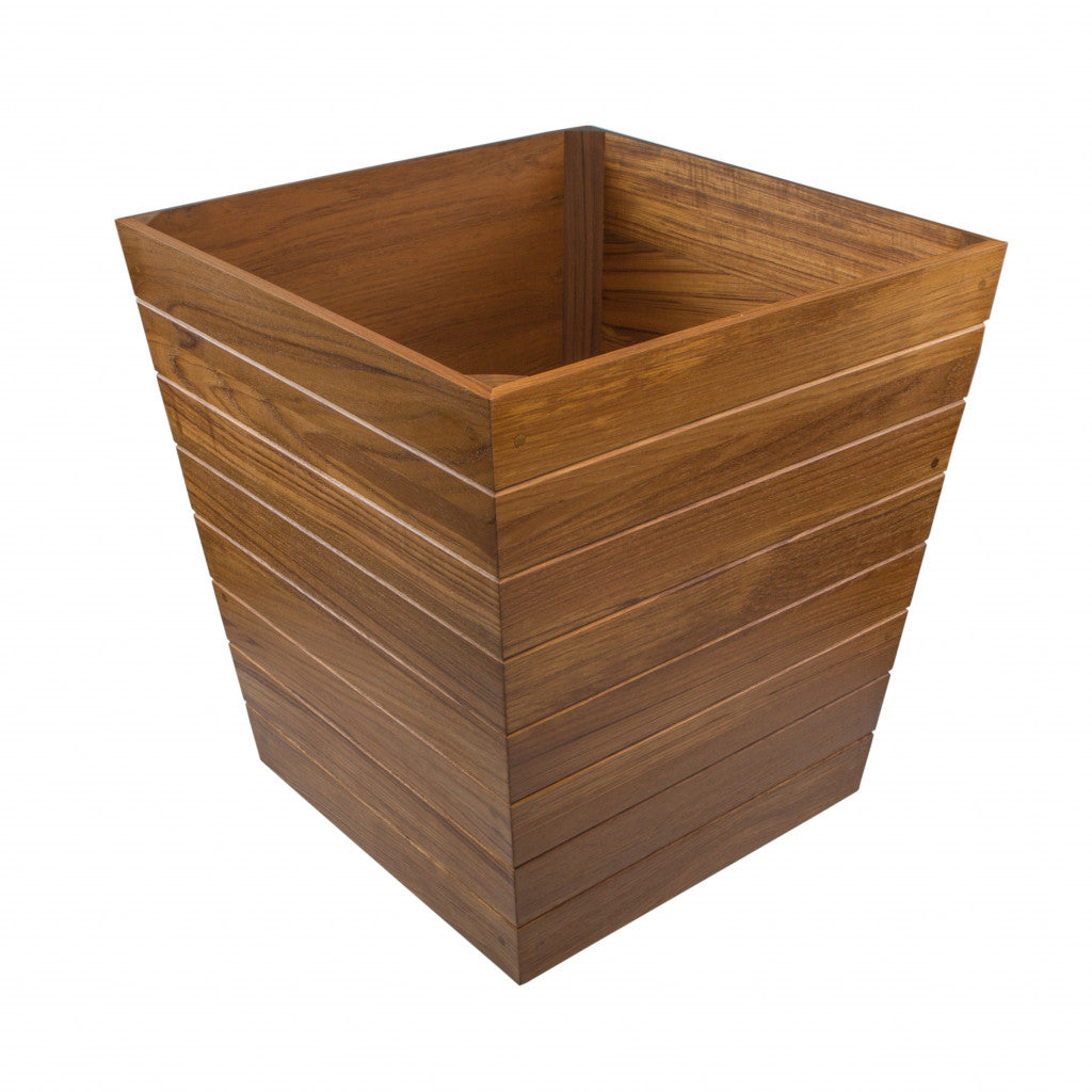 21" Brown Solid Teak Wood Indoor Outdoor Square Planter Box - Homeroots - Flyclothing LLC