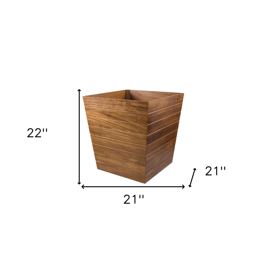 21" Brown Solid Teak Wood Indoor Outdoor Square Planter Box - Homeroots