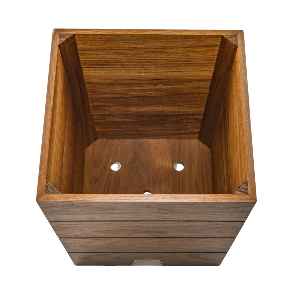12" Brown Solid Teak Wood Indoor Outdoor Square Planter Box - Homeroots - Flyclothing LLC