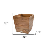 12" Brown Solid Teak Wood Indoor Outdoor Square Planter Box - Homeroots - Flyclothing LLC