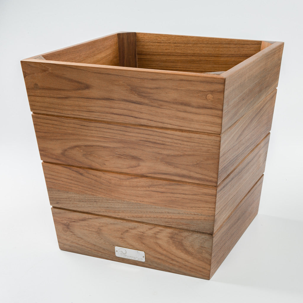 12" Brown Solid Teak Wood Indoor Outdoor Square Planter Box - Homeroots - Flyclothing LLC