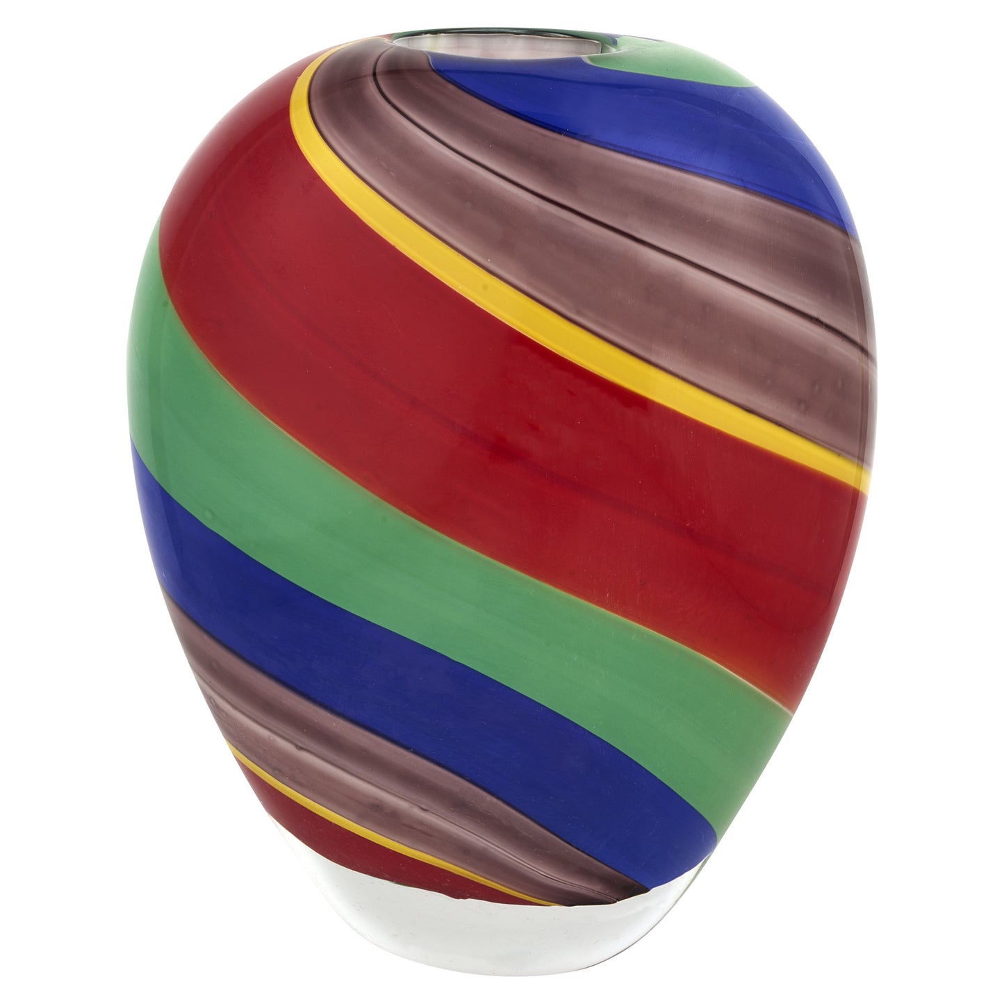 9" Red and Green Murano Glass Striped Round Table Vase - Homeroots - Flyclothing LLC