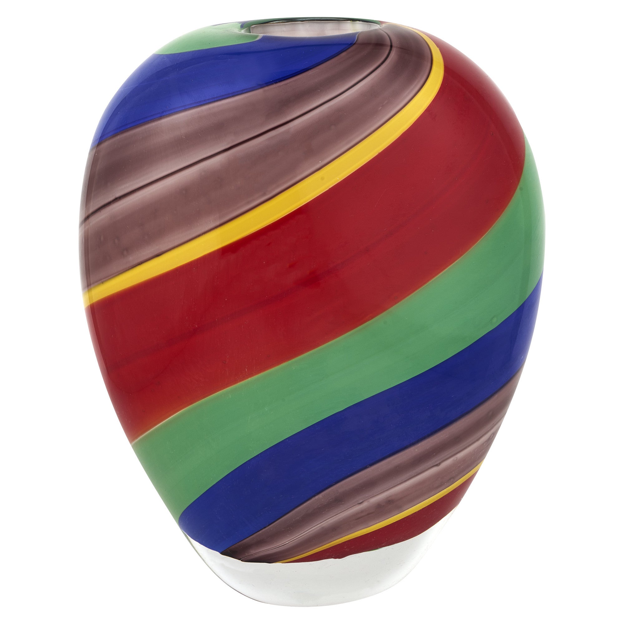 9" Red and Green Murano Glass Striped Round Table Vase - Homeroots - Flyclothing LLC