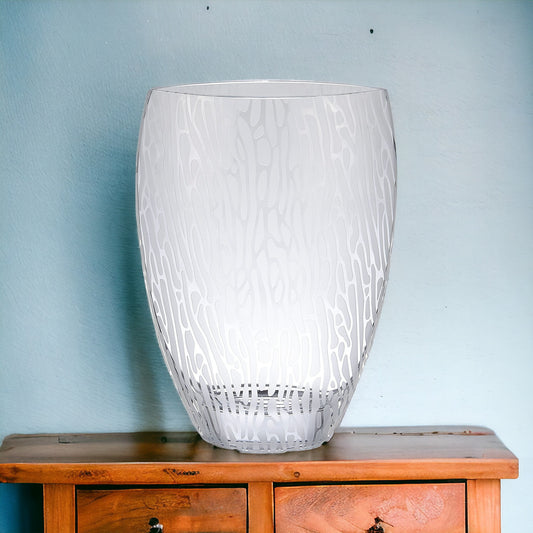 12" Clear and Frosted Abstract Oval Crystal Table Vase - Homeroots