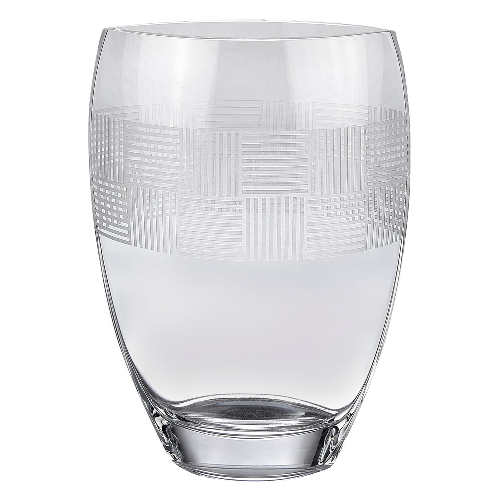 12" Clear With Geometric Pattern Oval Crystal Table Vase - Homeroots - Flyclothing LLC