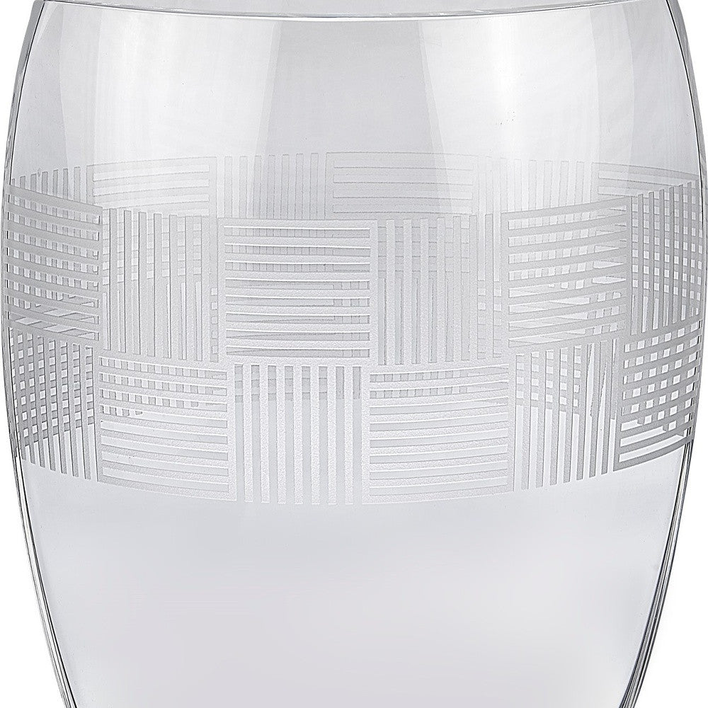 12" Clear With Geometric Pattern Oval Crystal Table Vase - Homeroots - Flyclothing LLC