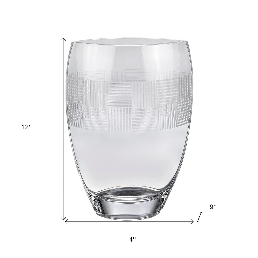 12" Clear With Geometric Pattern Oval Crystal Table Vase - Homeroots - Flyclothing LLC