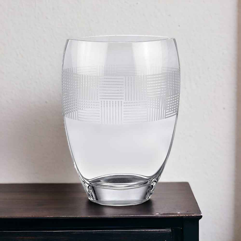 12" Clear With Geometric Pattern Oval Crystal Table Vase - Homeroots - Flyclothing LLC