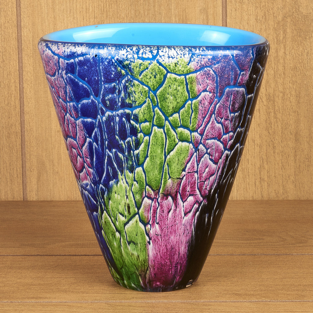 8" Blue and Green Murano Glass Abstract Oval Table Vase - Homeroots - Flyclothing LLC