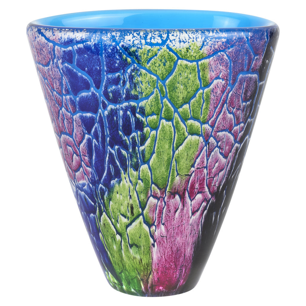 8" Blue and Green Murano Glass Abstract Oval Table Vase - Homeroots - Flyclothing LLC