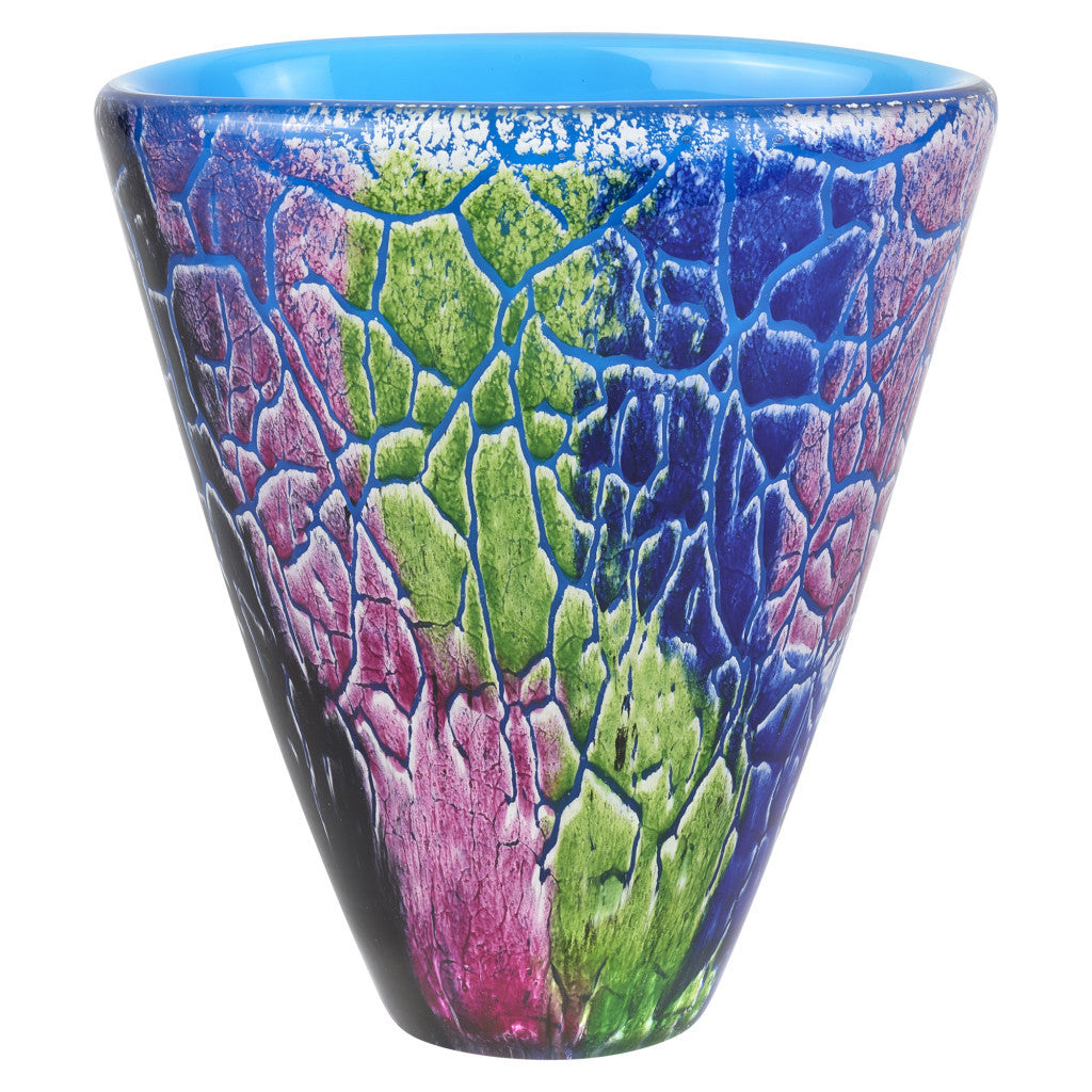 8" Blue and Green Murano Glass Abstract Oval Table Vase - Homeroots - Flyclothing LLC